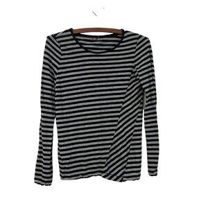 Jigsaw Womens Navy Gray Striped Wool Blend Long Sleeve Shirt Size Small